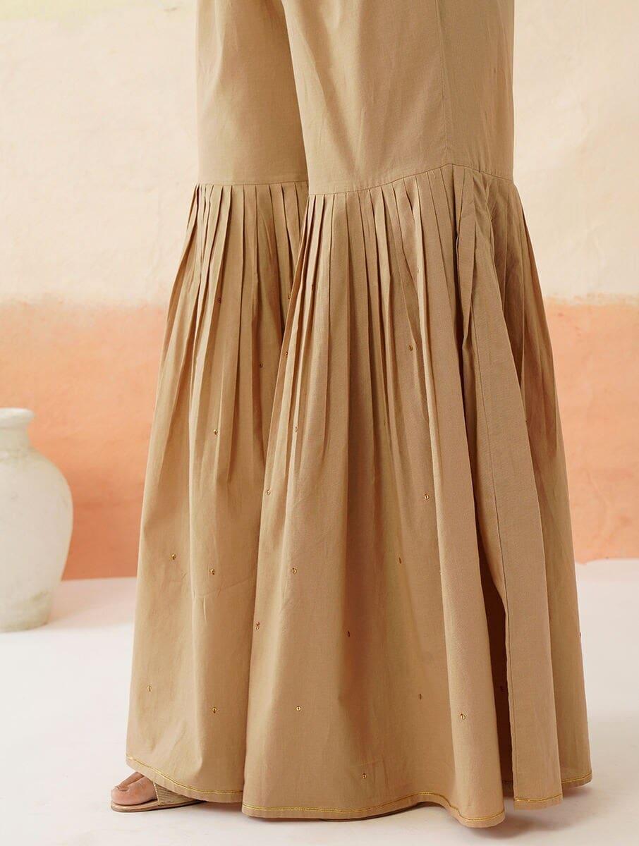 women beige brown cotton regular palazzo