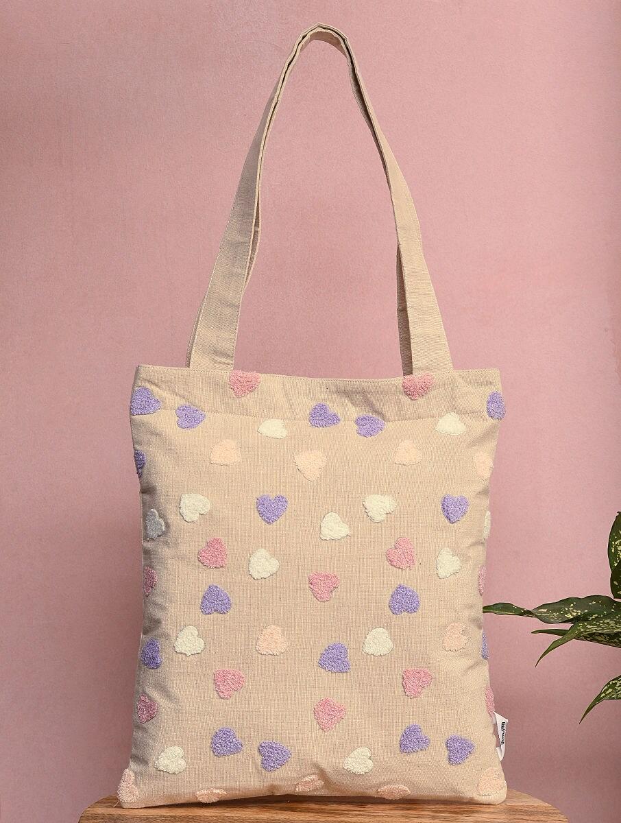 women beige brown cotton tote bag