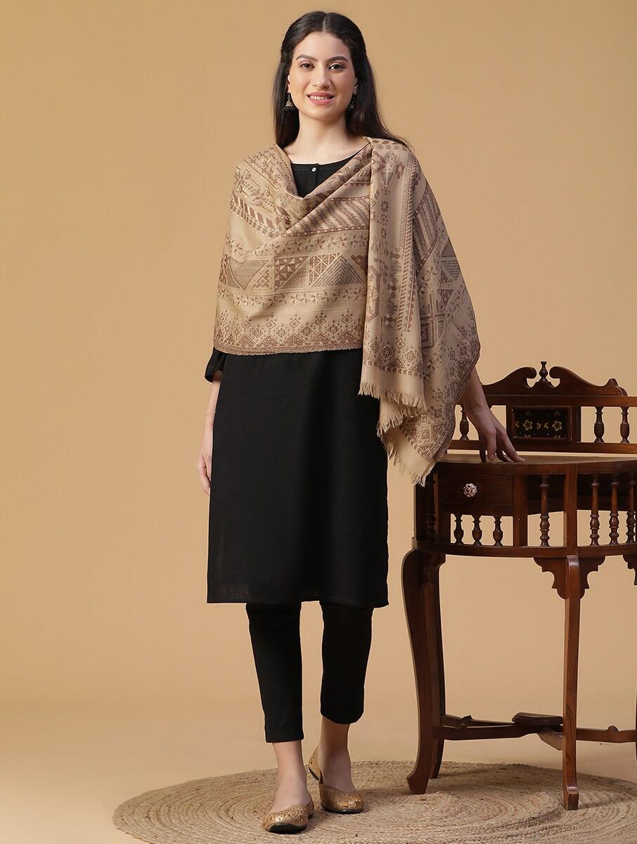 women beige brown wool hand woven shawls