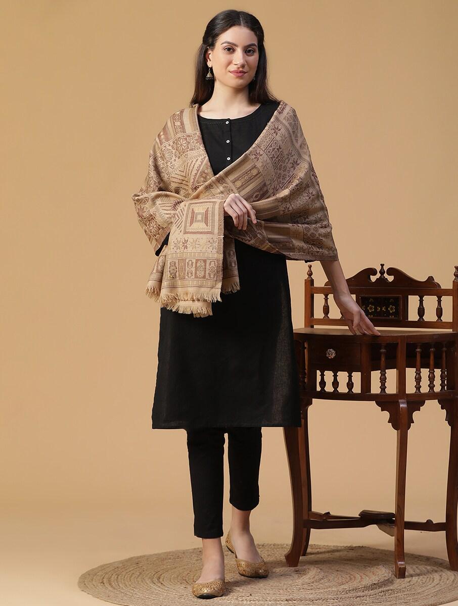 women beige brown wool hand woven shawls