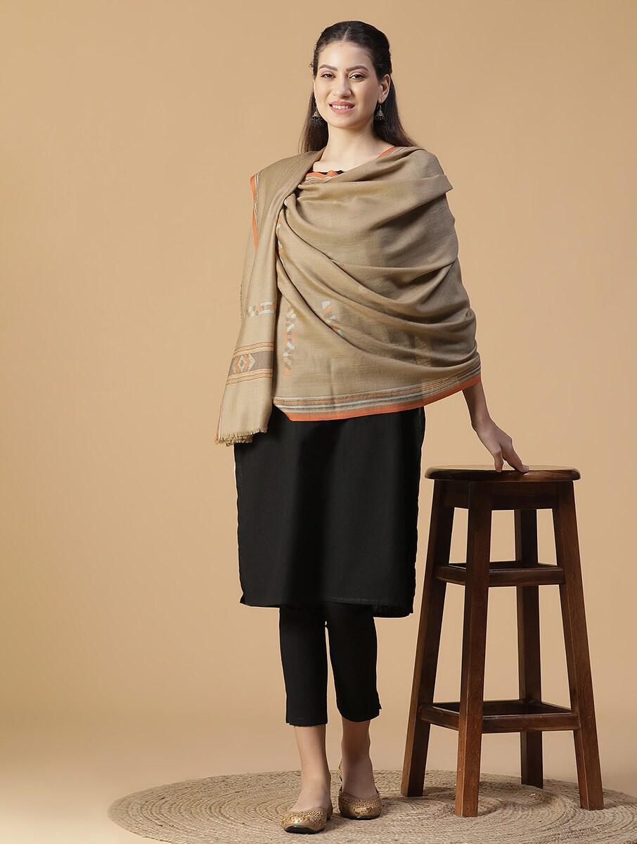 women beige brown wool hand woven shawls