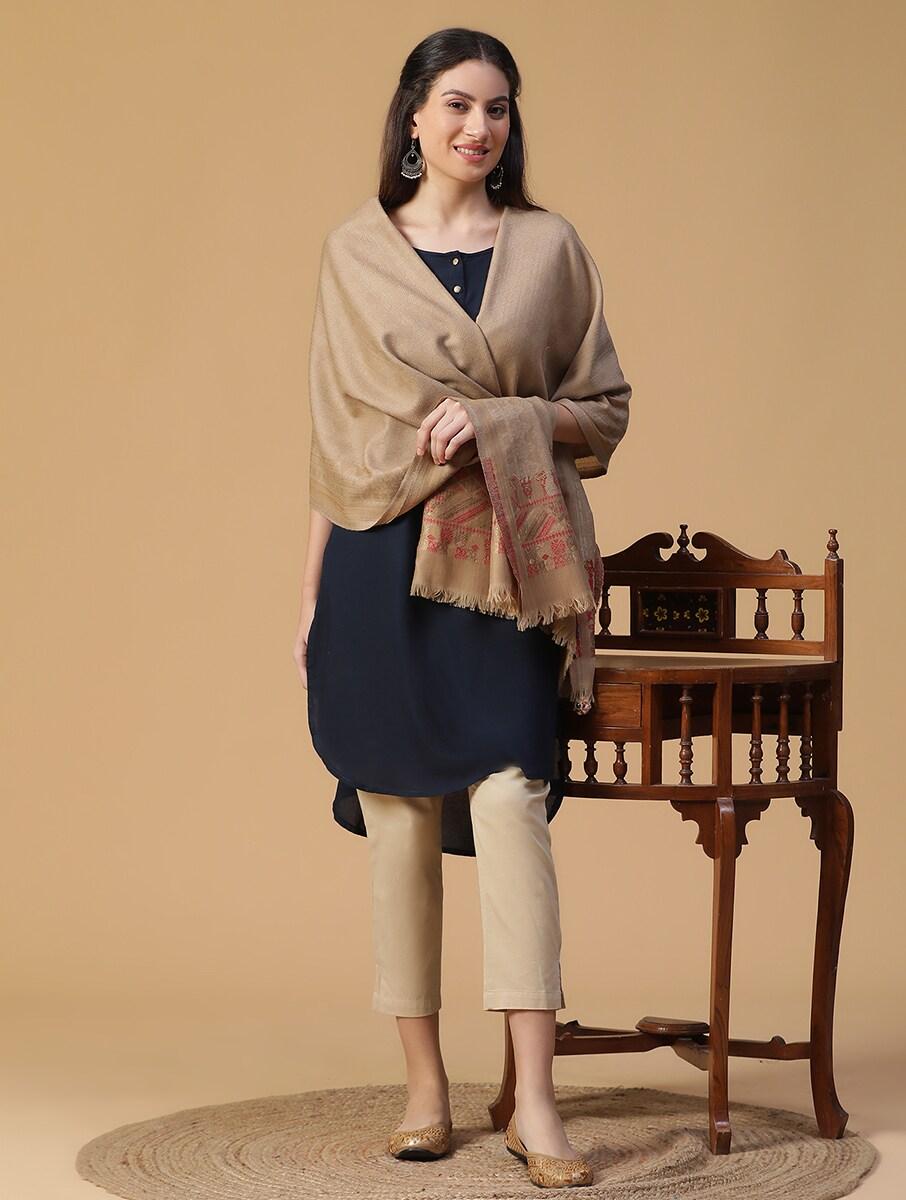 women beige brown wool hand woven shawls