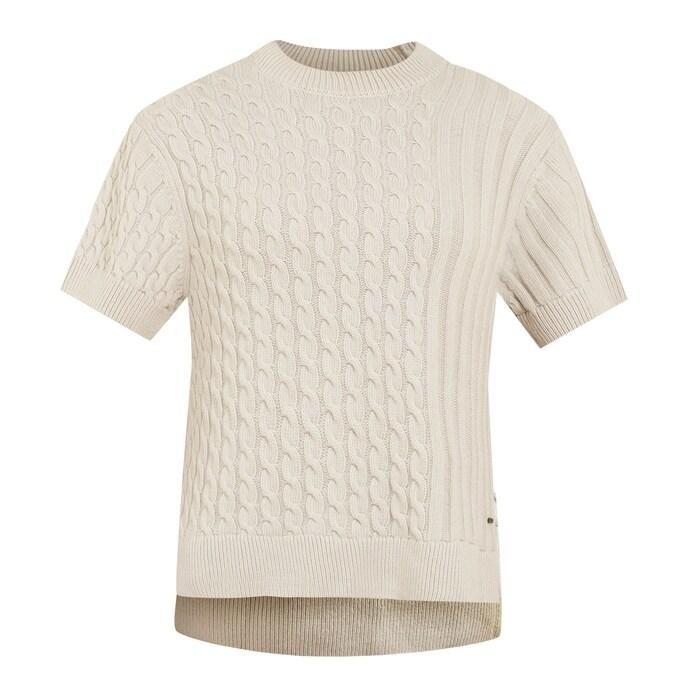 women beige cable-knot knitted sweater