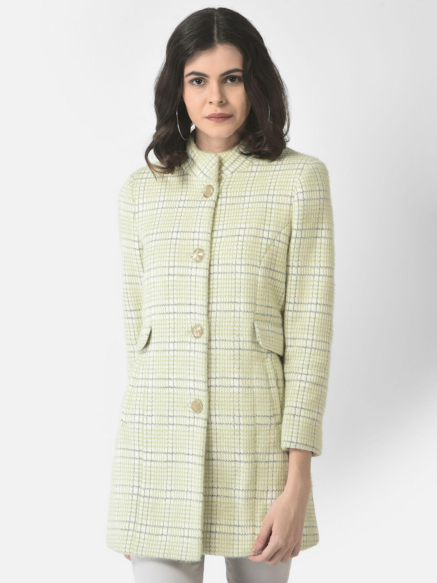 women beige checked overcoat