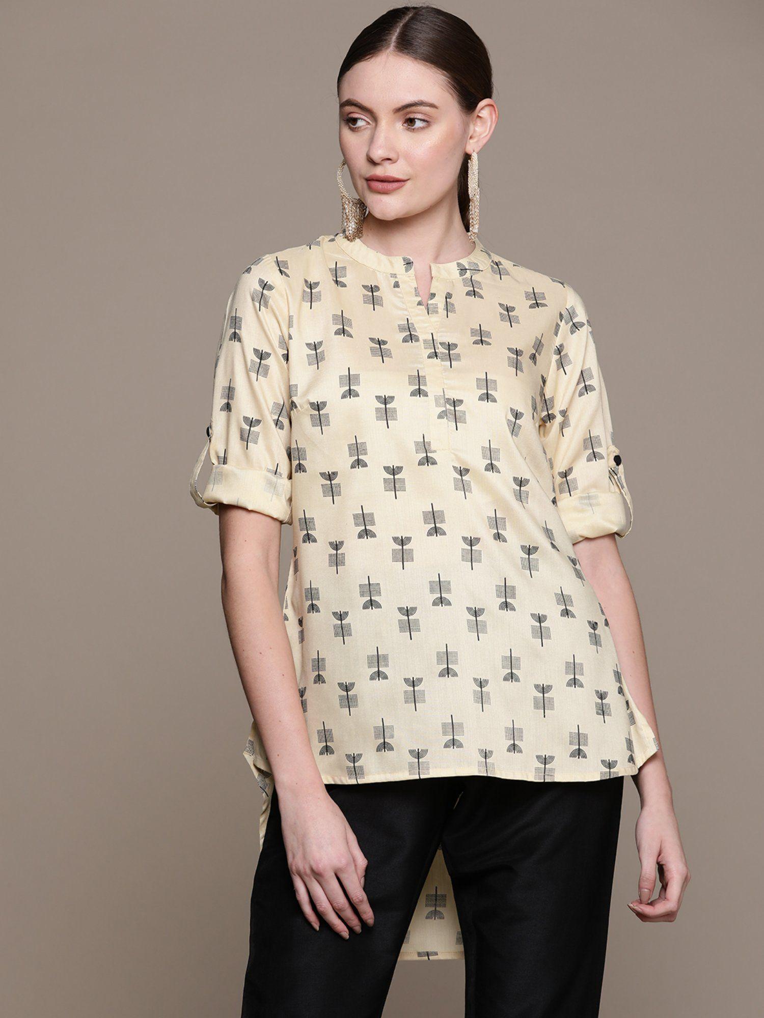 women beige chinon printed tunic