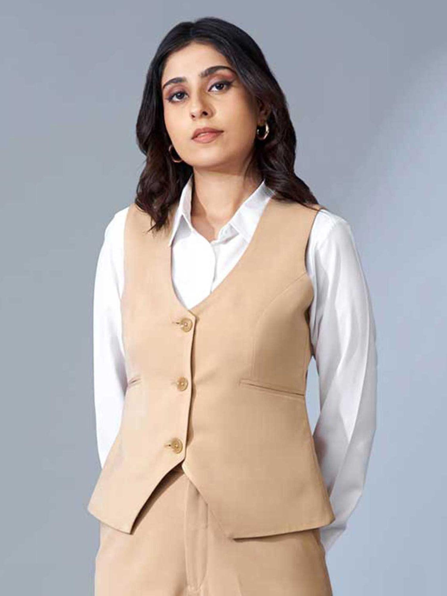 women beige classic waist coat