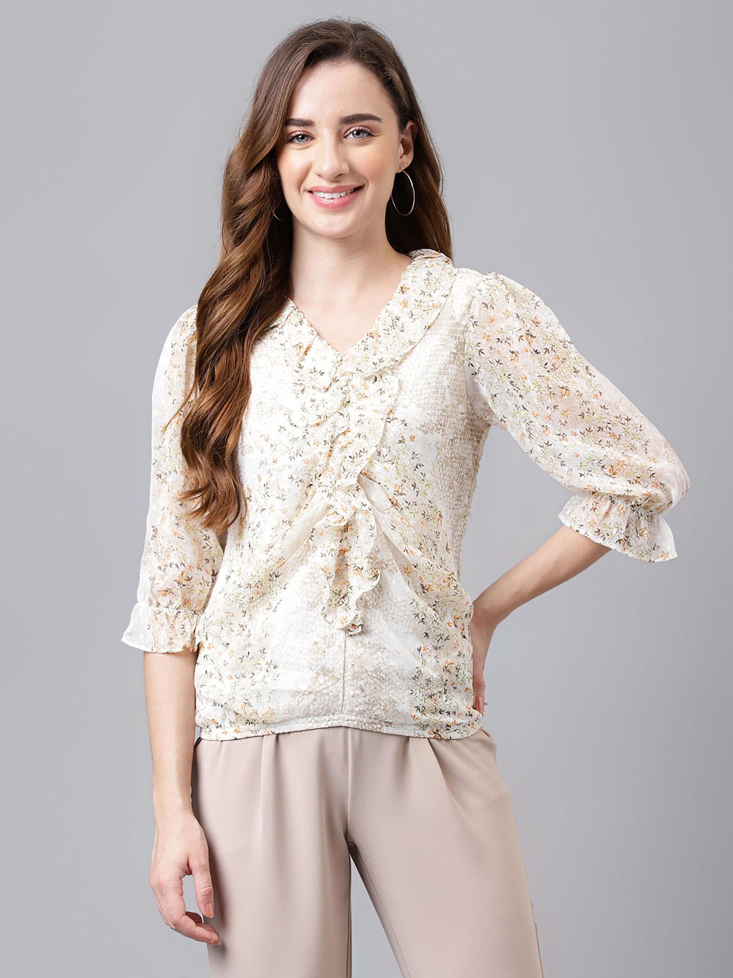 women beige color fancy printed top