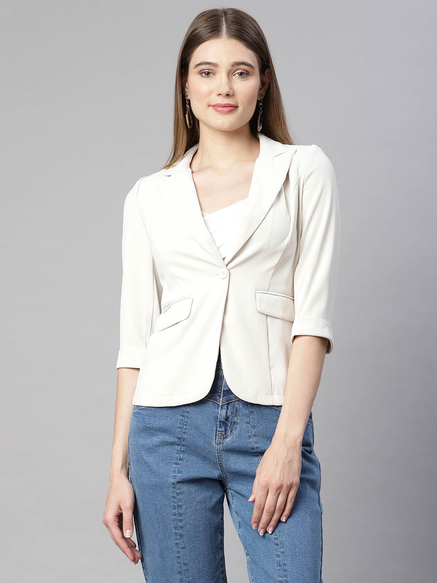 women beige cotton plain coat