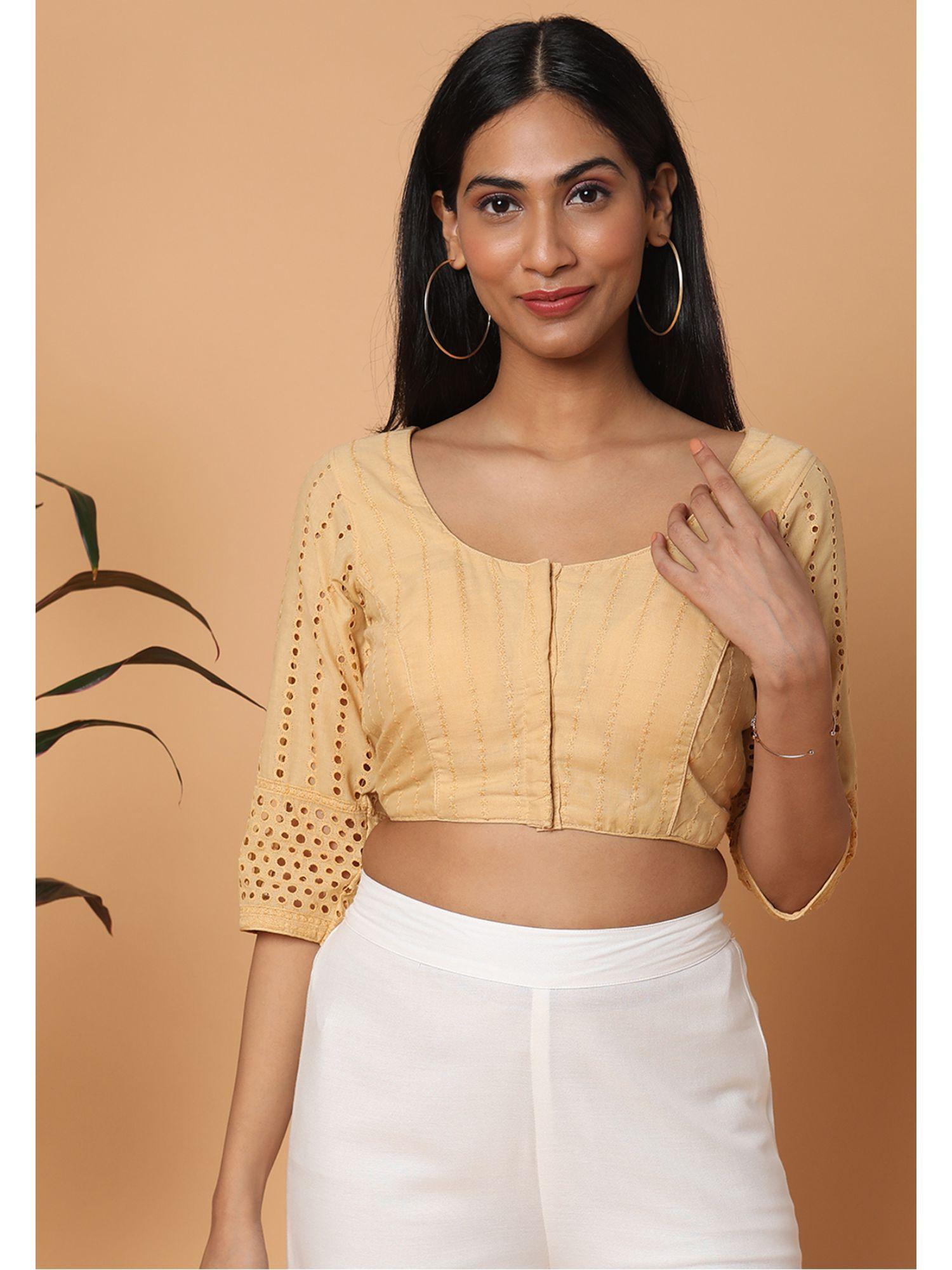 women beige cotton readymade saree blouse (38)