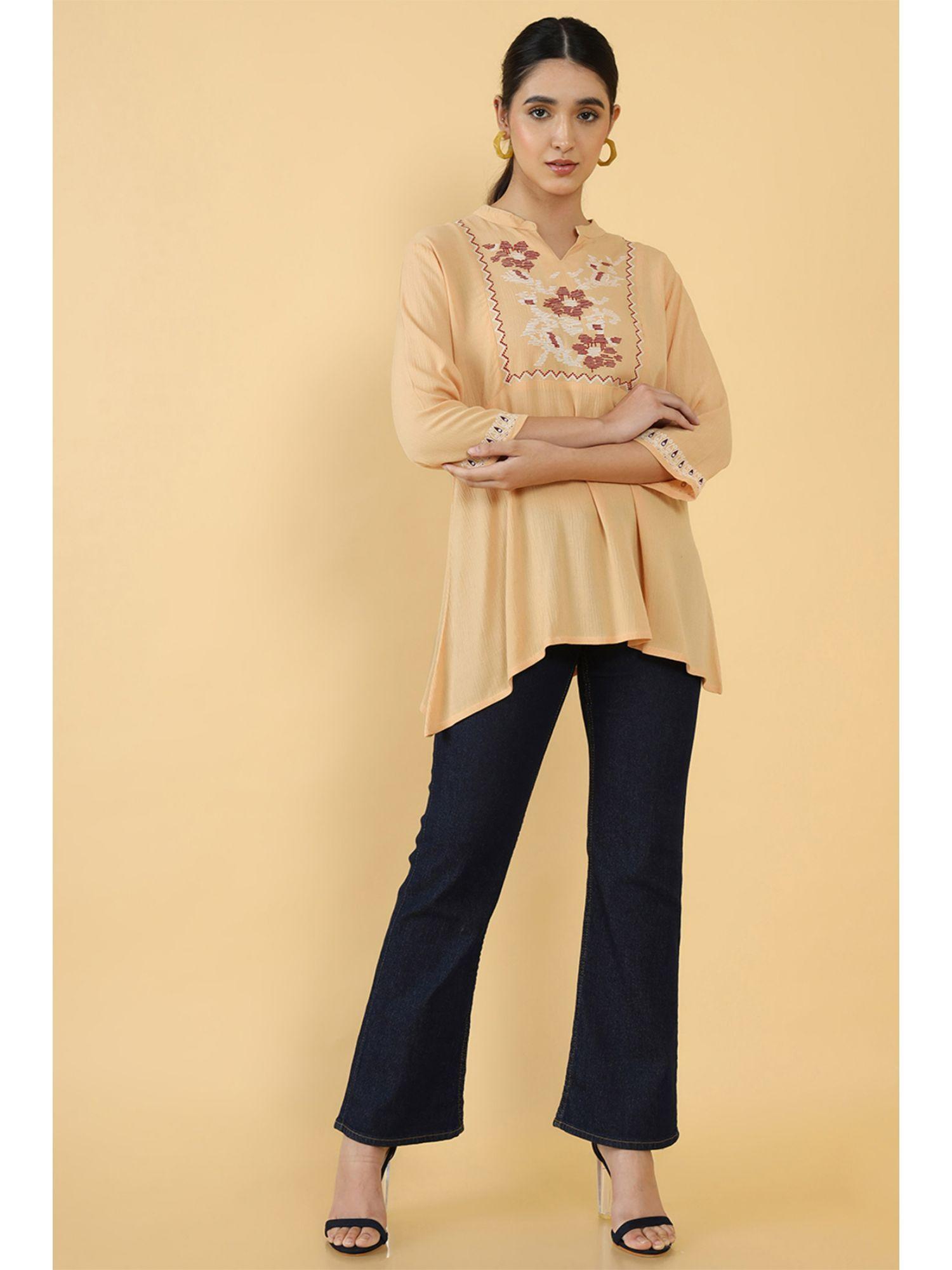 women beige crepe solid tunic