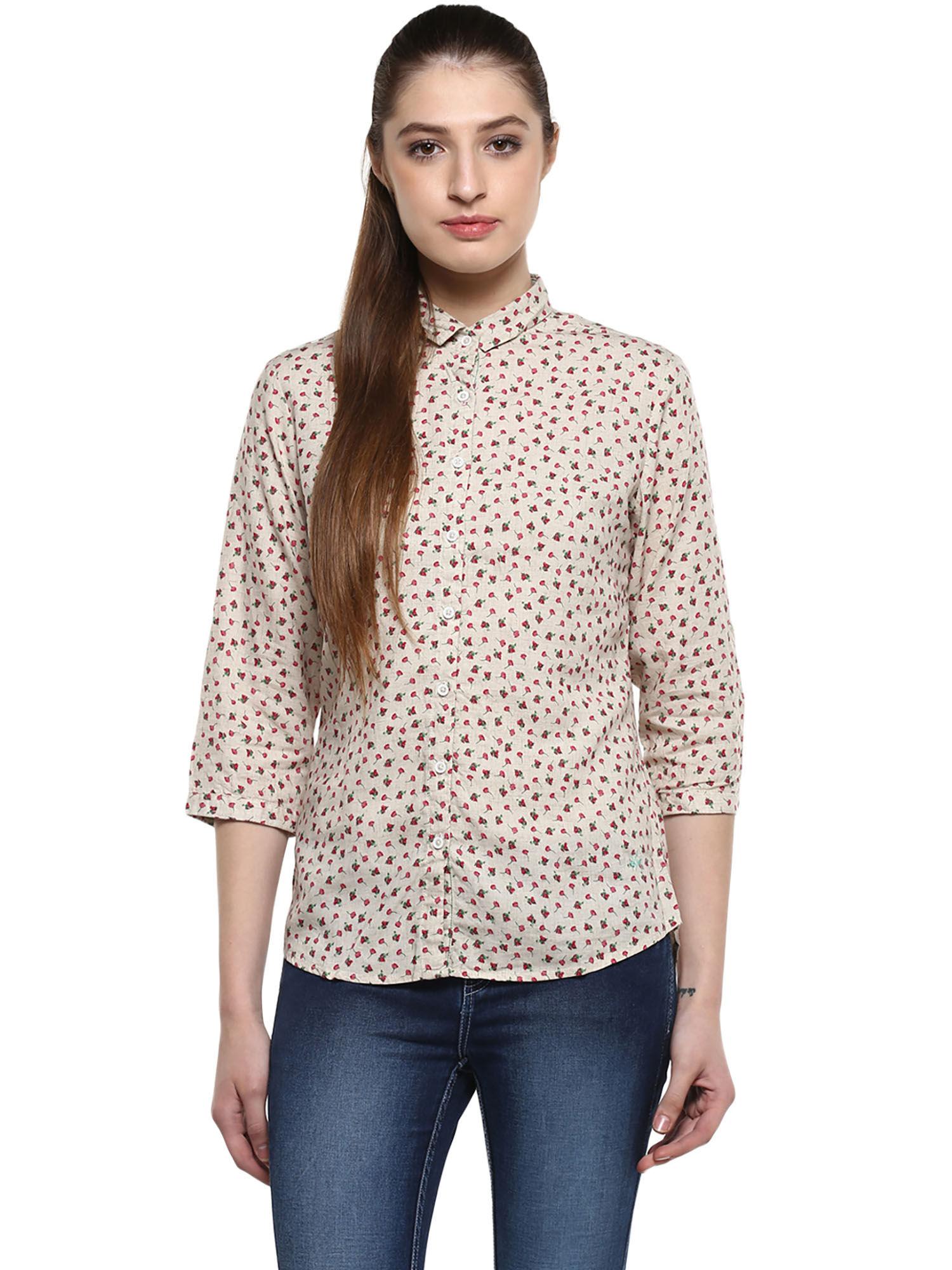 women beige floral printed shirt