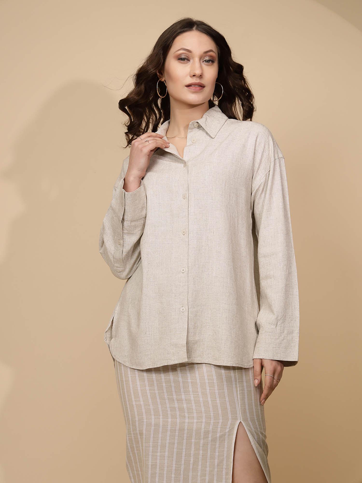 women beige full sleeve cotton shirt