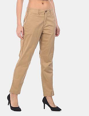 women beige high rise straight pants