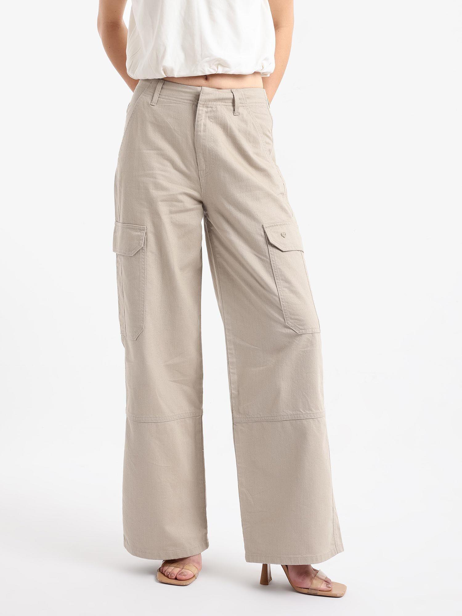 women beige itsiz wide pant