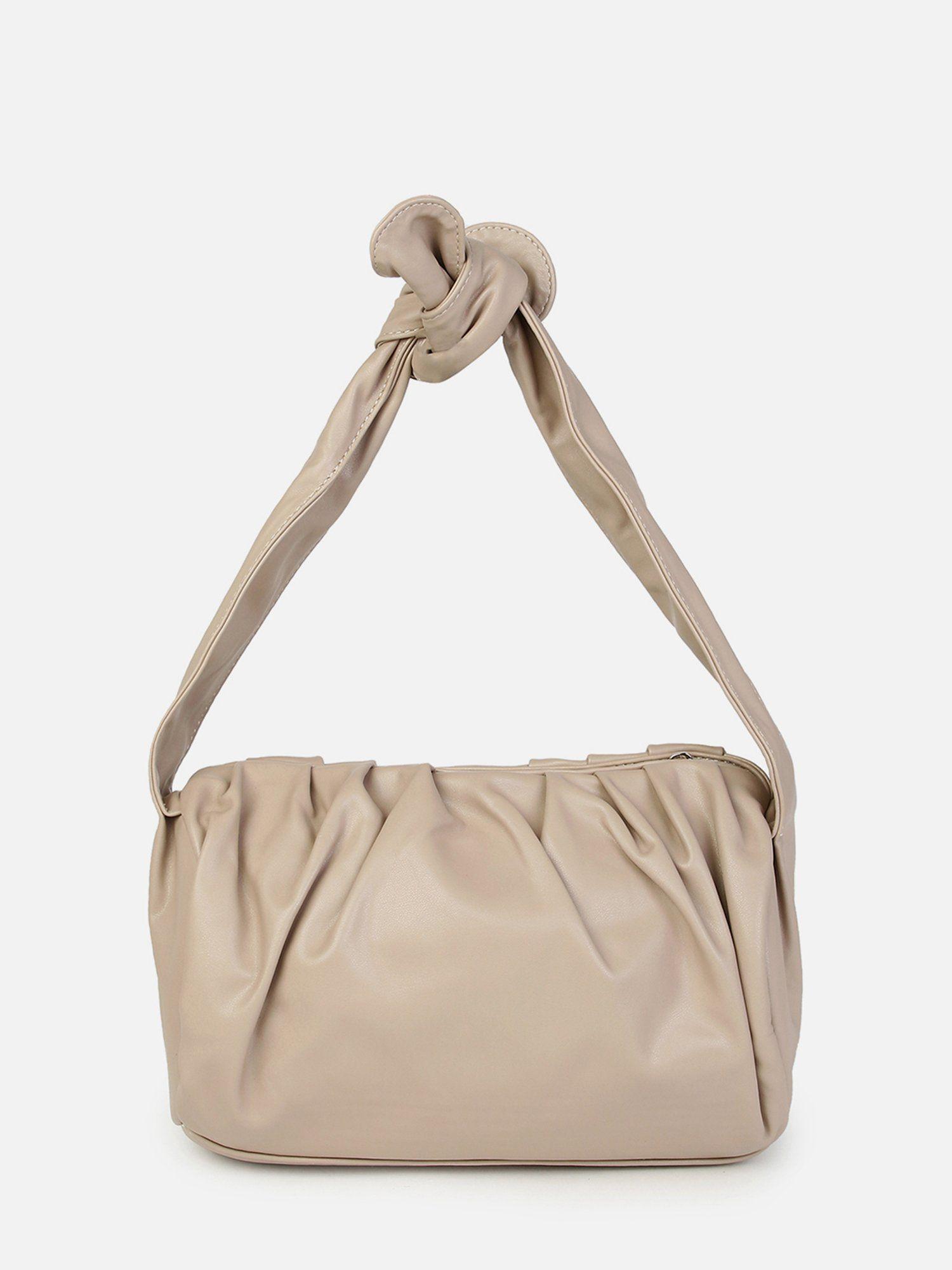 women beige knotted-strap handbag