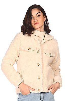 women beige long sleeve spread collar jacket