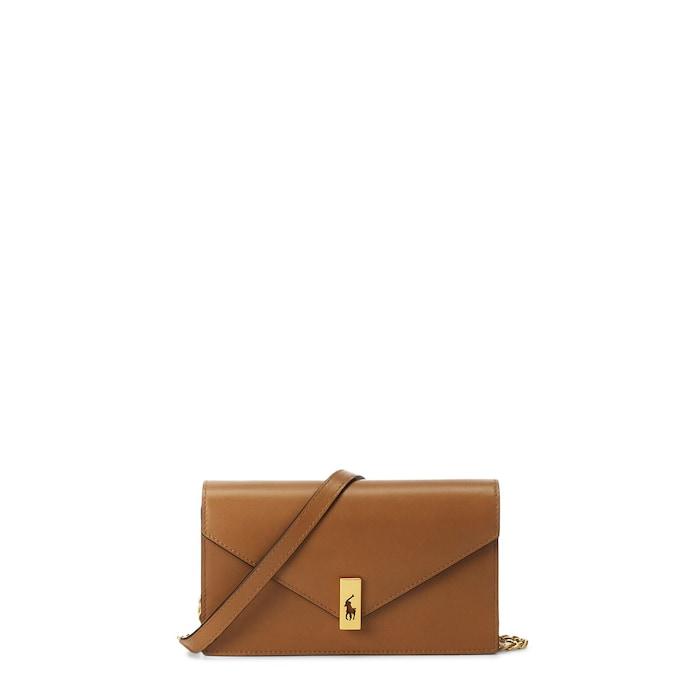 women beige polo id leather chain wallet & bag