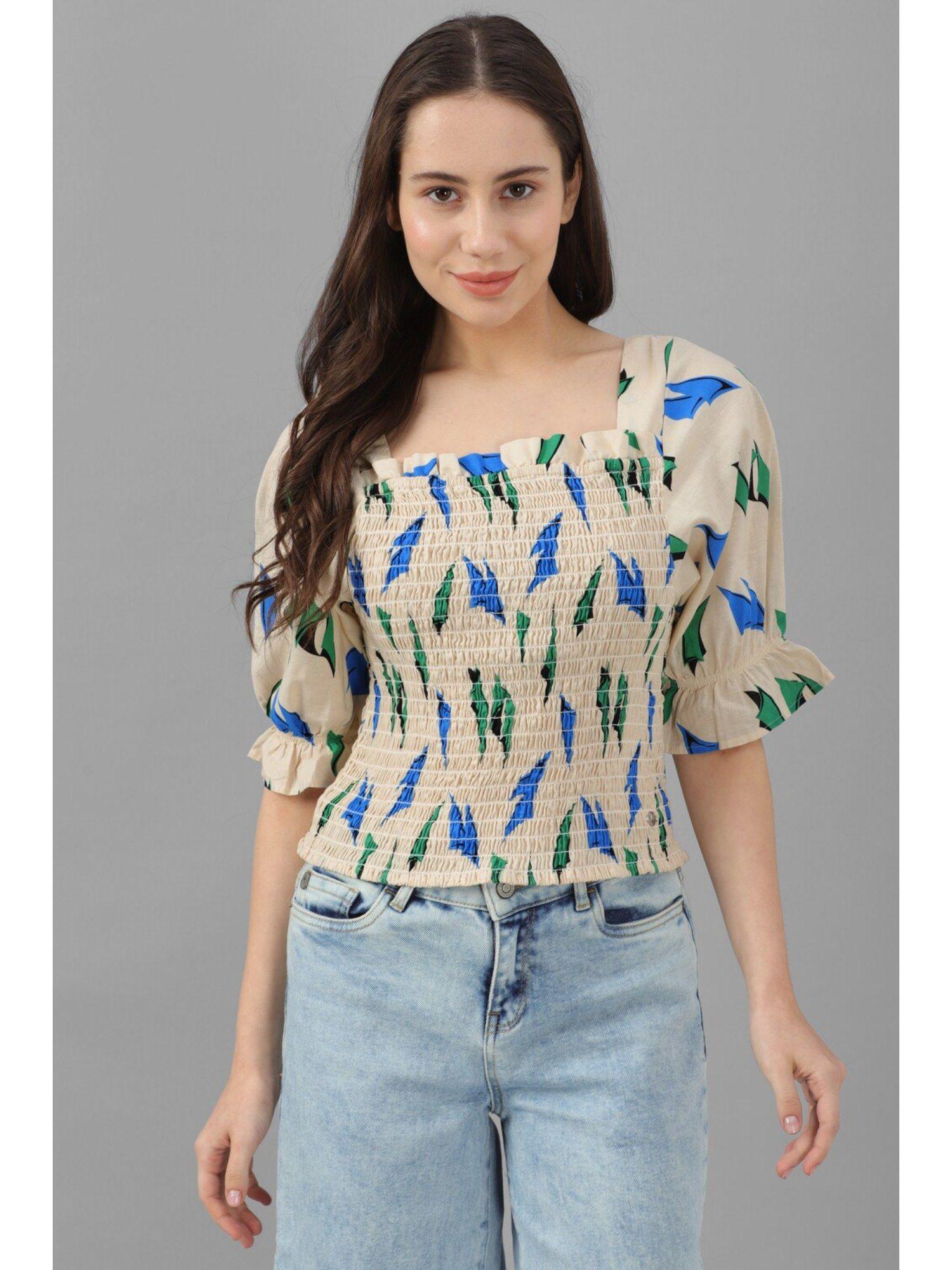 women beige print casual top