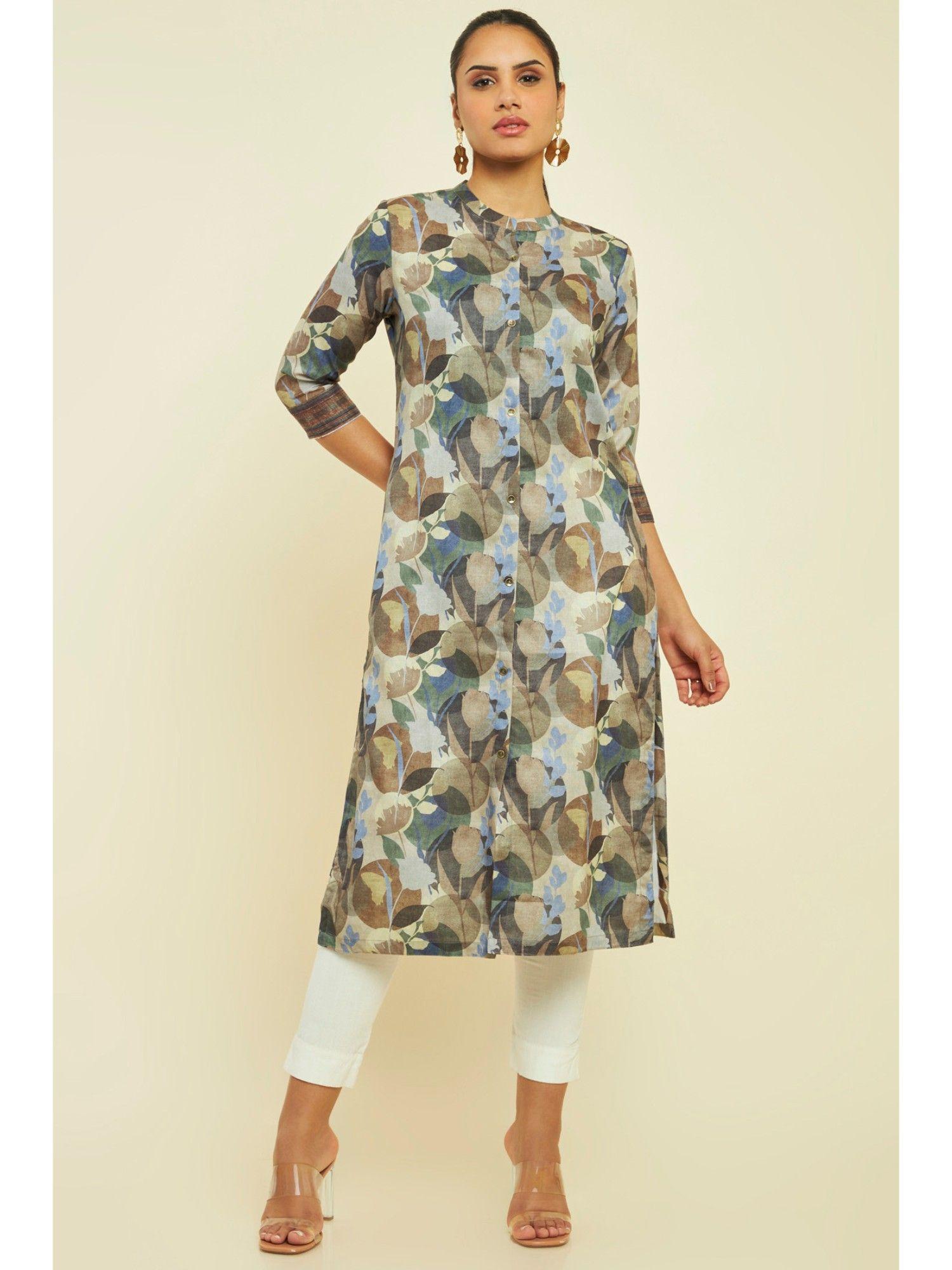 women beige rayon printed kurta