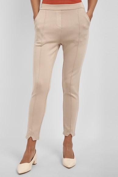 women beige regular fit solid casual trousers