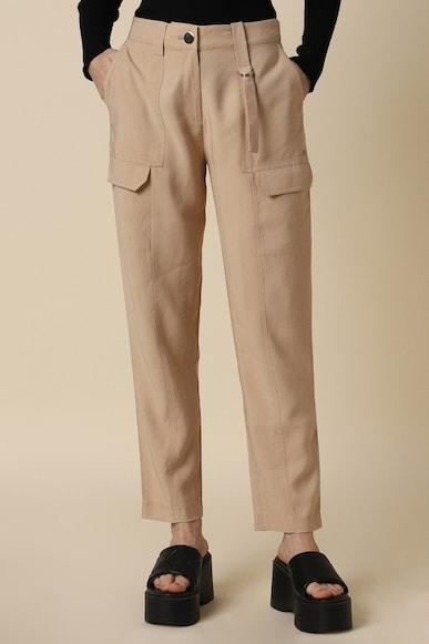 women beige regular fit solid casual trousers