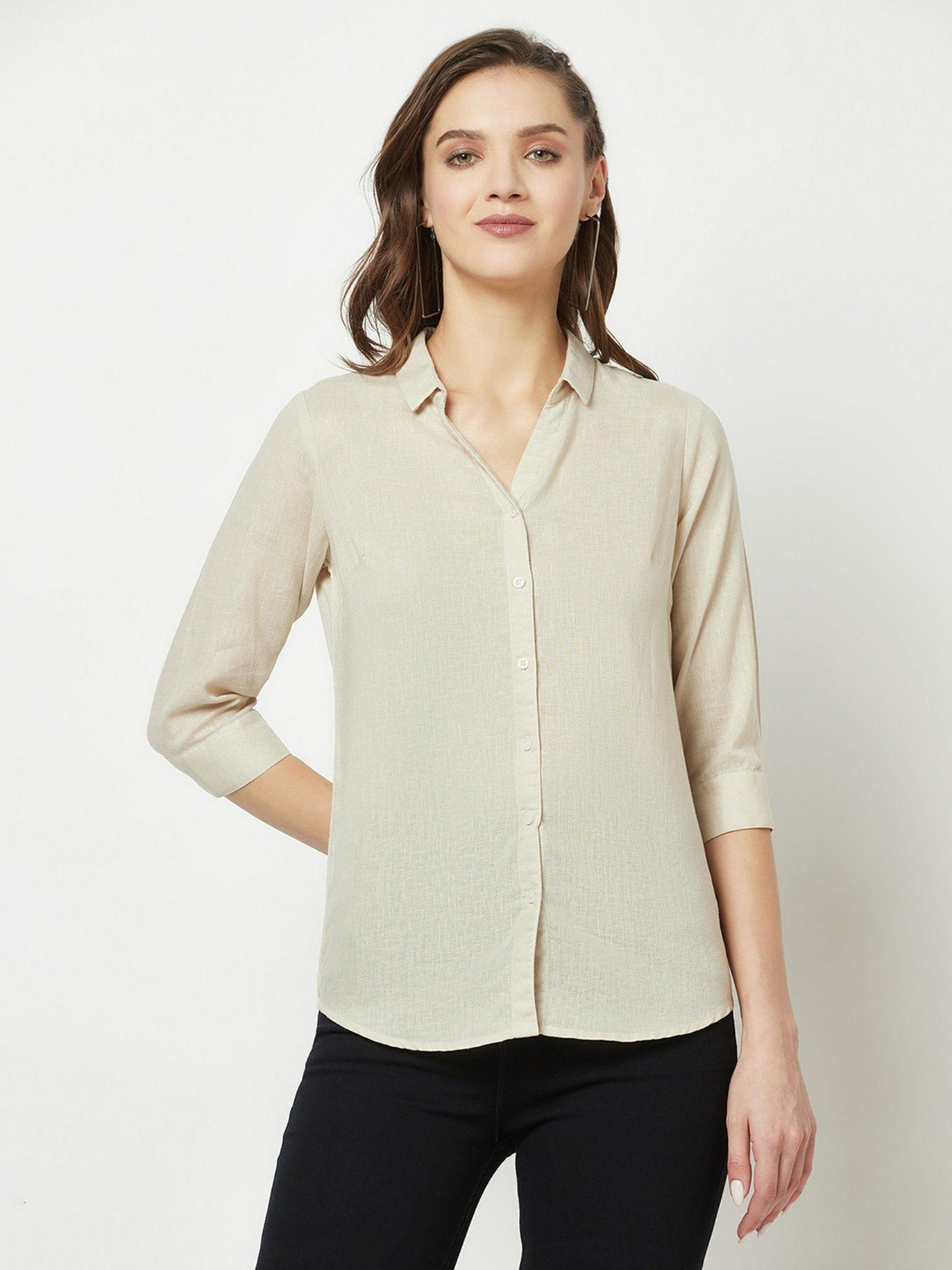 women beige slim-fitting shirt