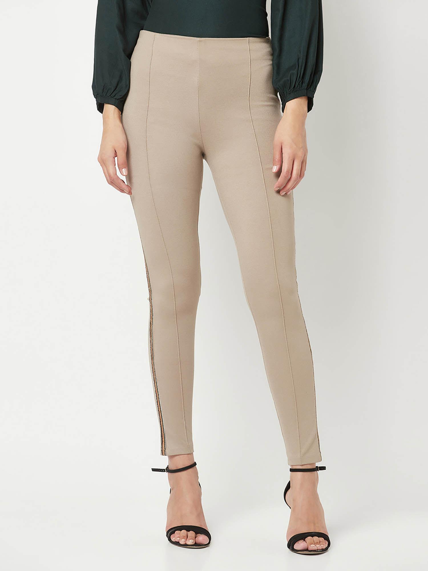 women beige slim trouser