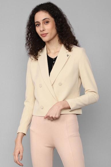 women beige solid casual blazer