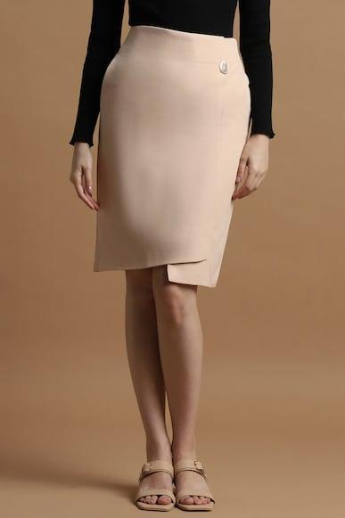 women beige solid casual skirt