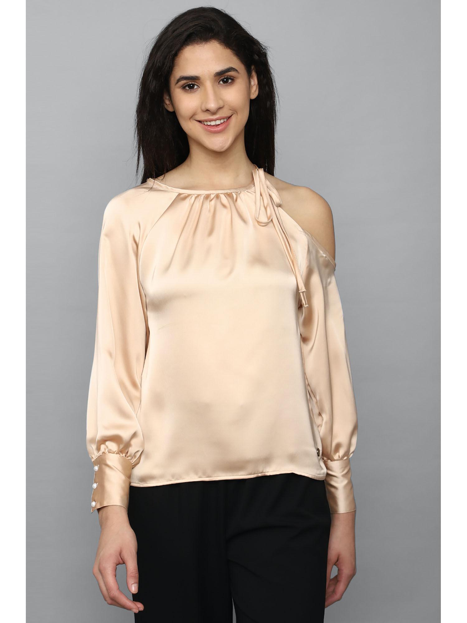 women beige solid casual top