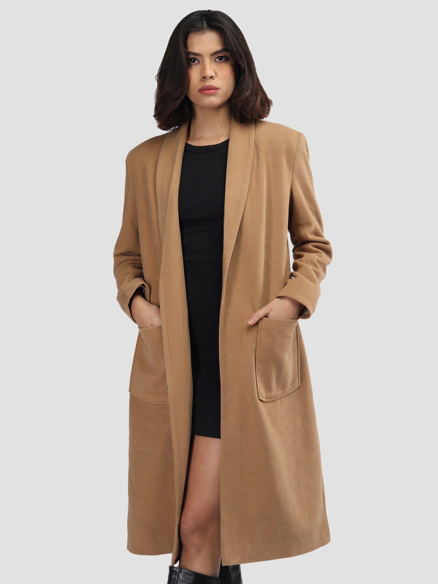 women beige solid coats