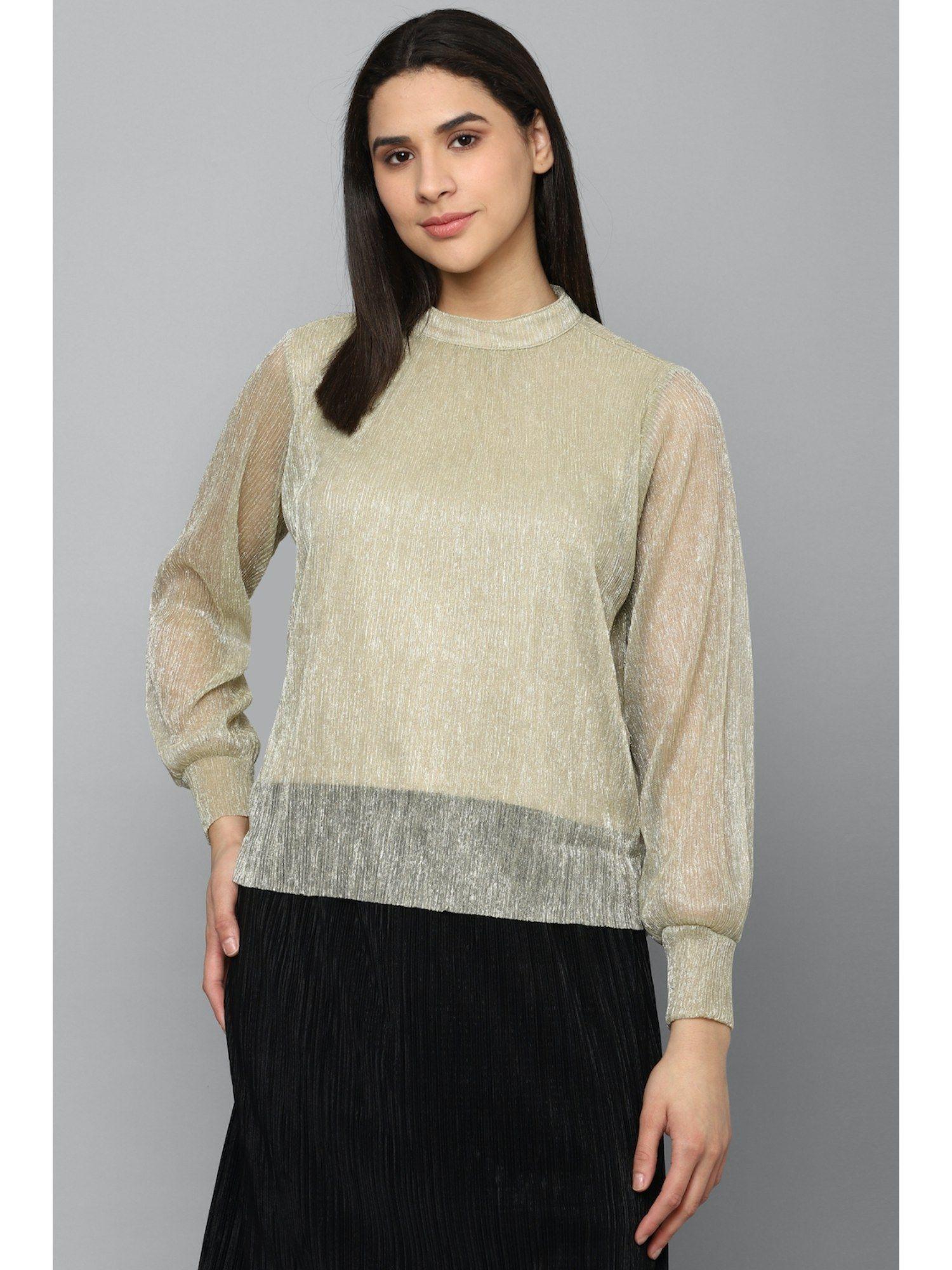 women beige textured casual top