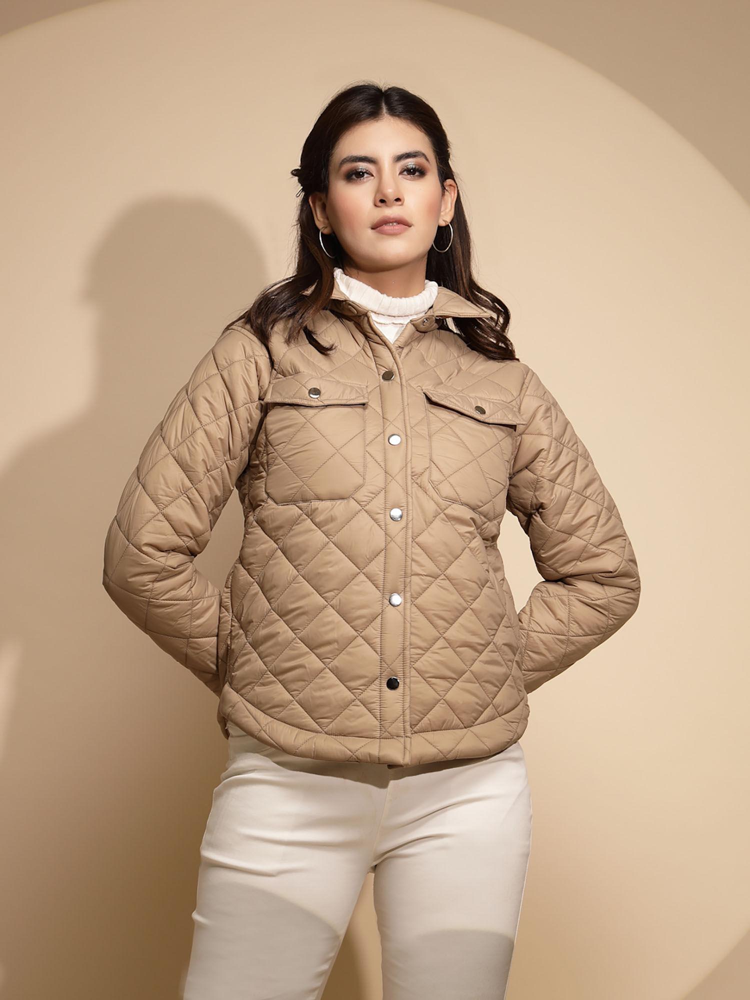 women beige winter wear jacket