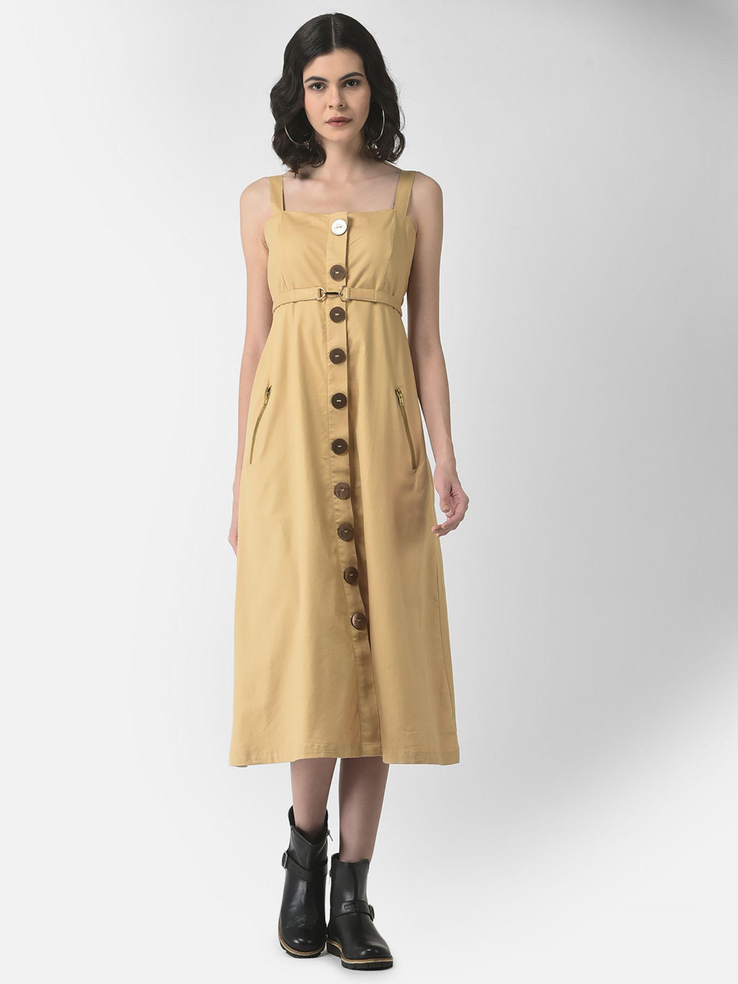 women belted khaki safari dress