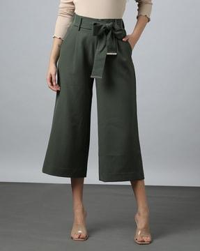 women belted wide-leg culottes