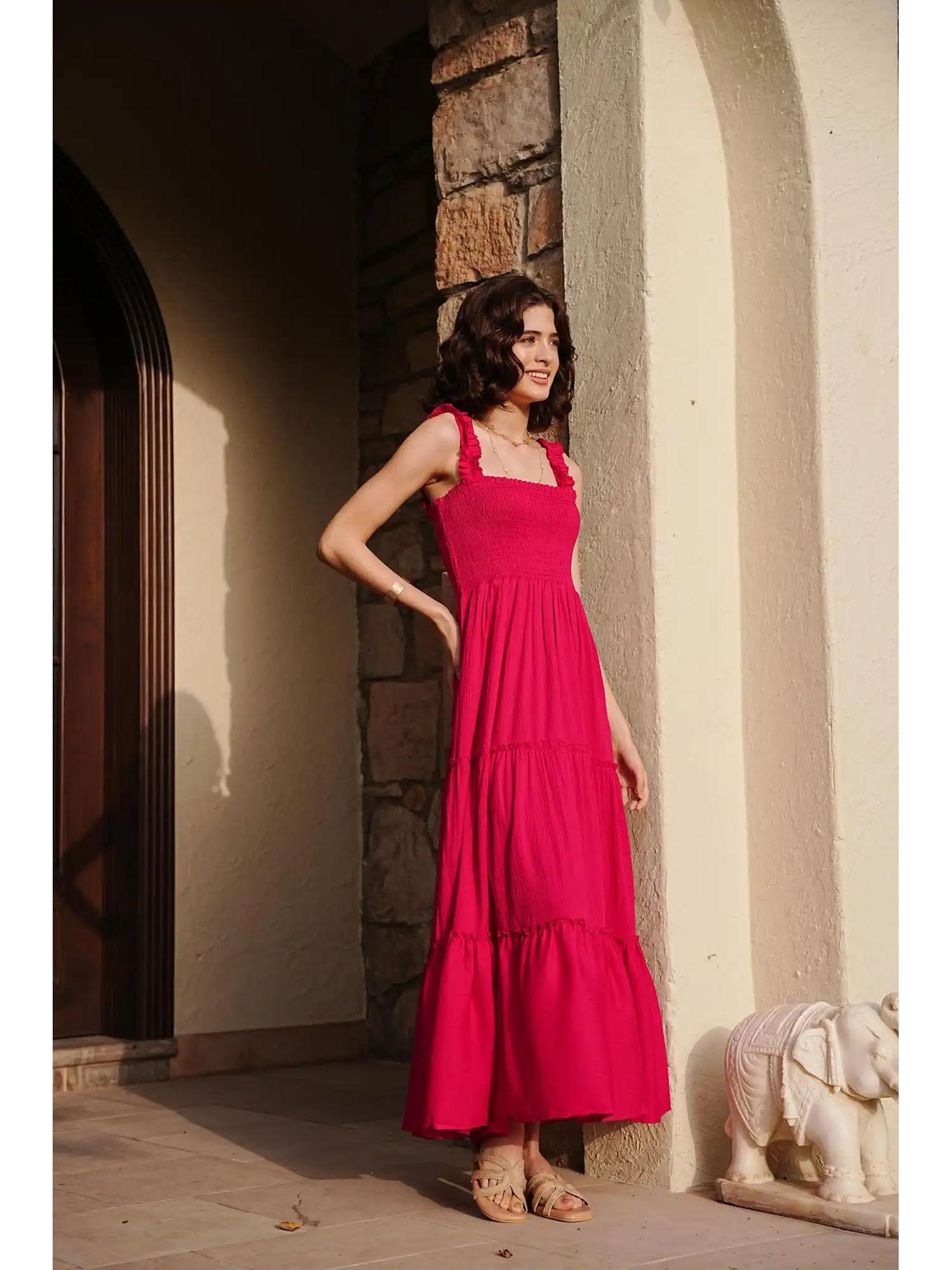 women berry layered pink dress