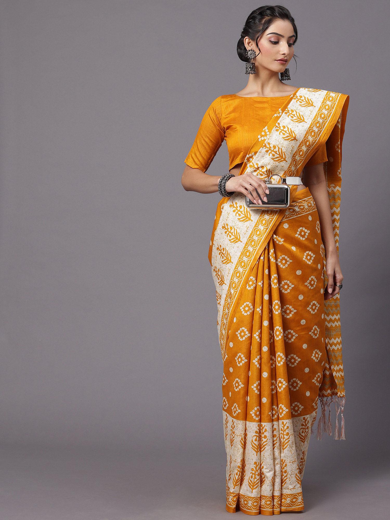 women bhagalpuri silk yellow printed designer saree with unstitched blouse