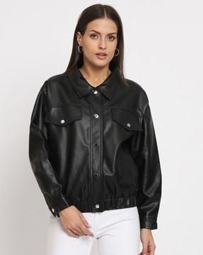 women biker jacket with flap pockets