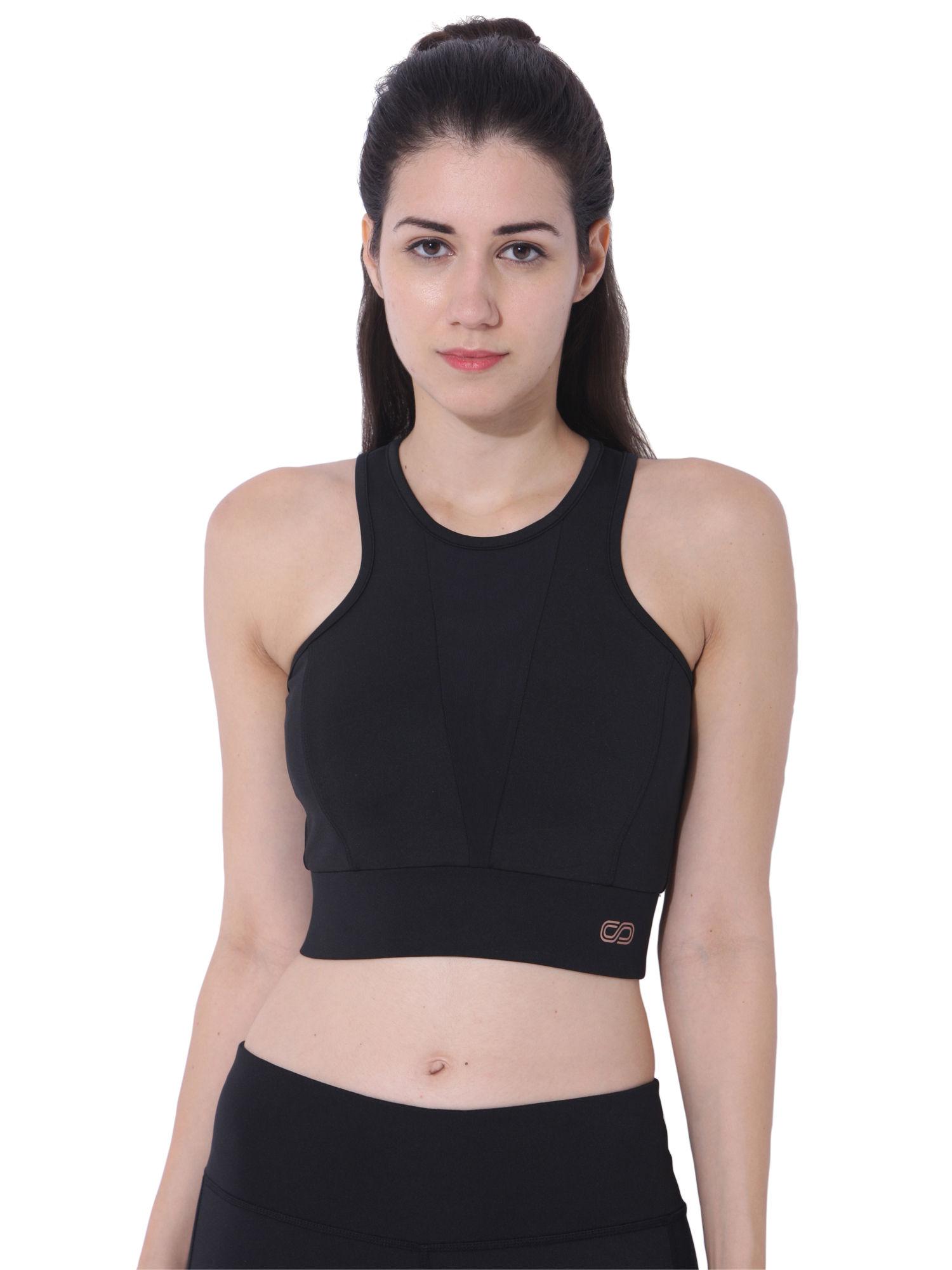 women biker moto crop top - black