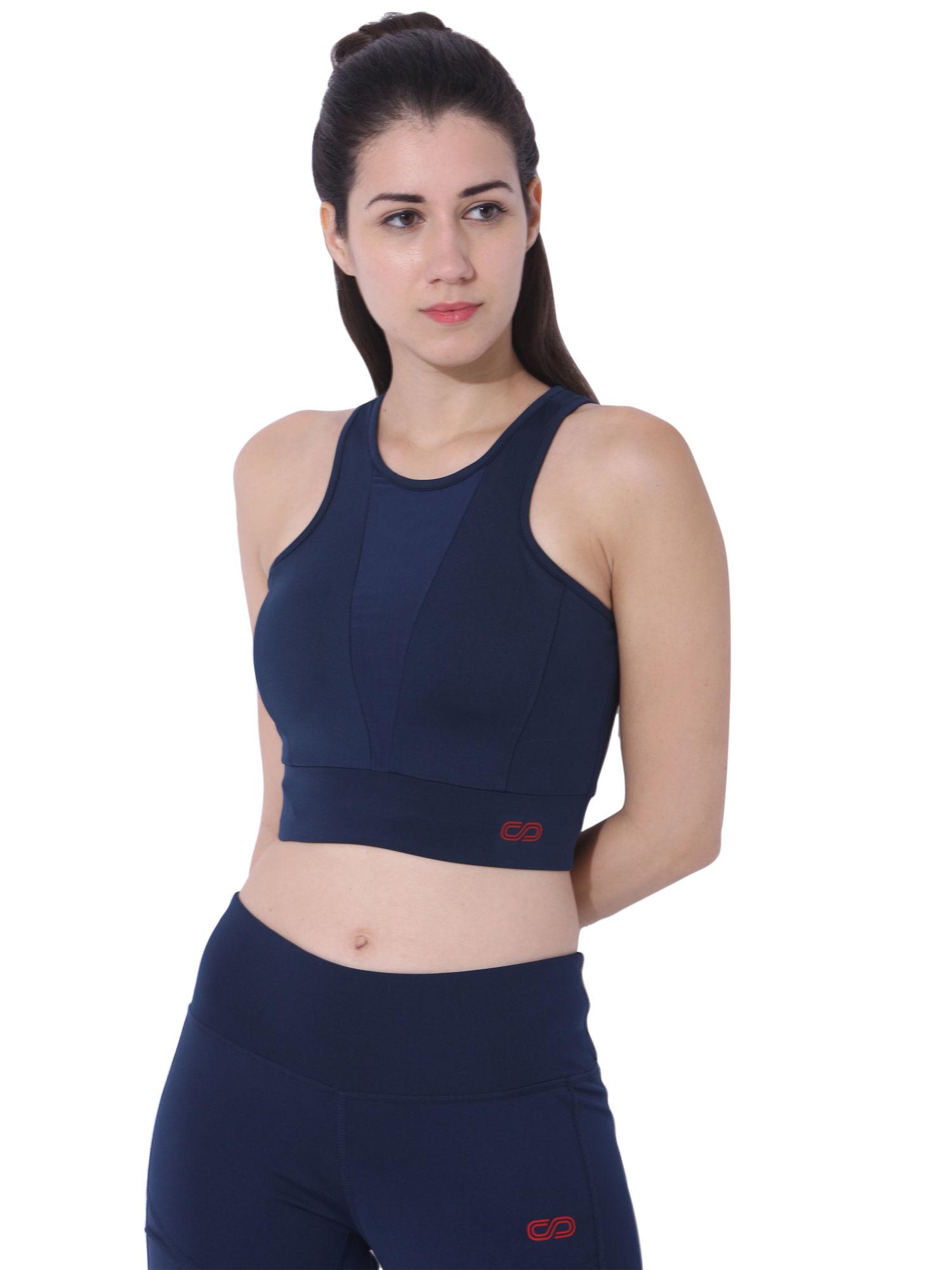 women biker moto crop top - navy blue