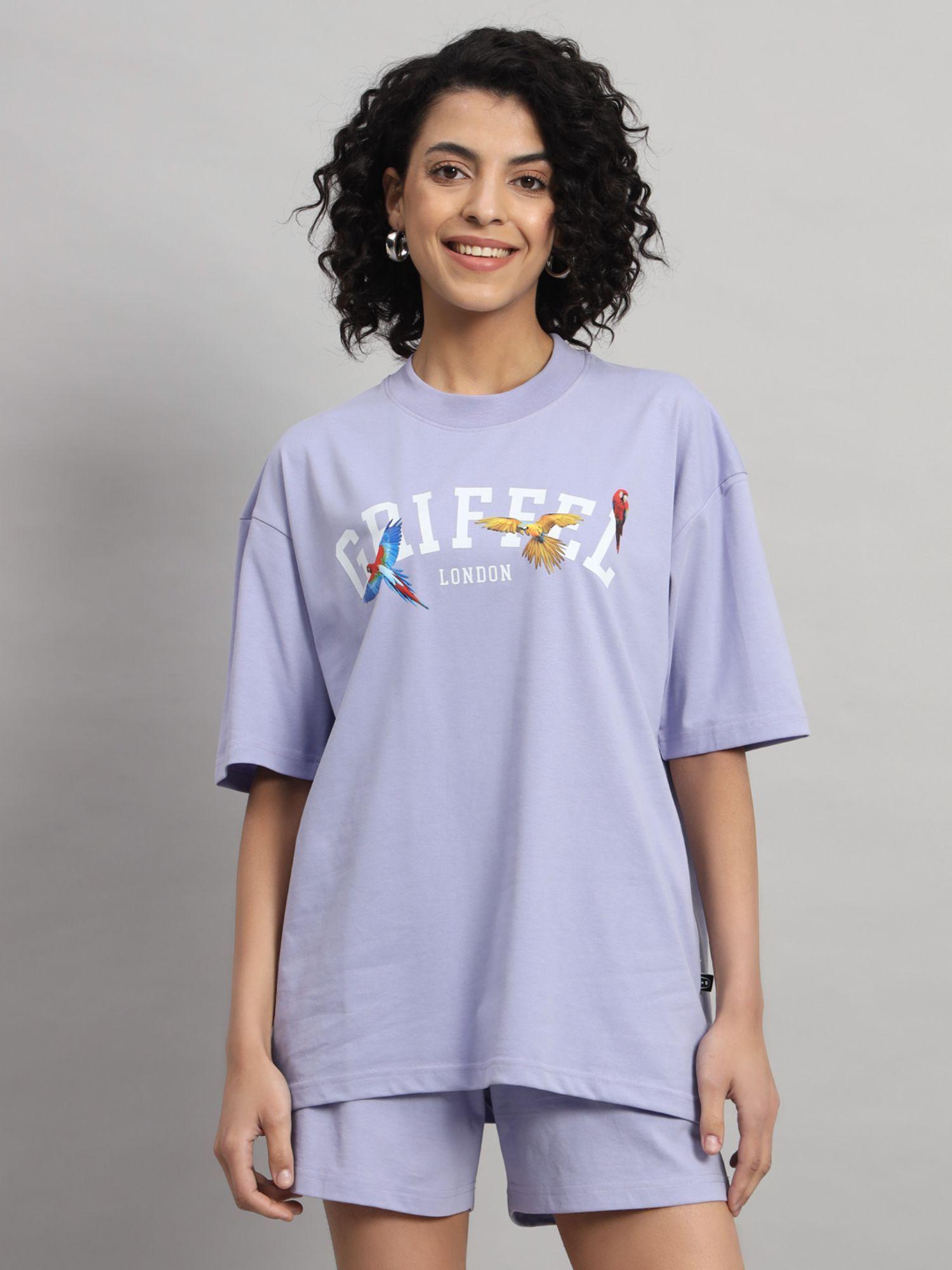 women birds oversized lavender t-shirt