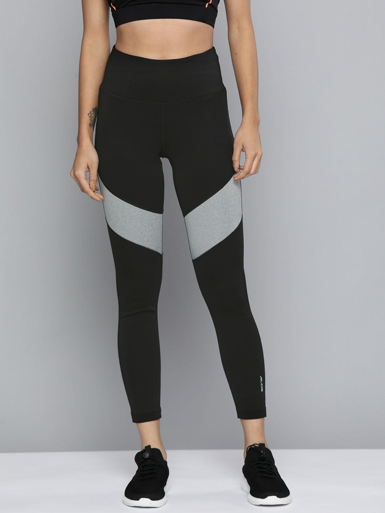 women black & grey colourblocked cropped sport tights