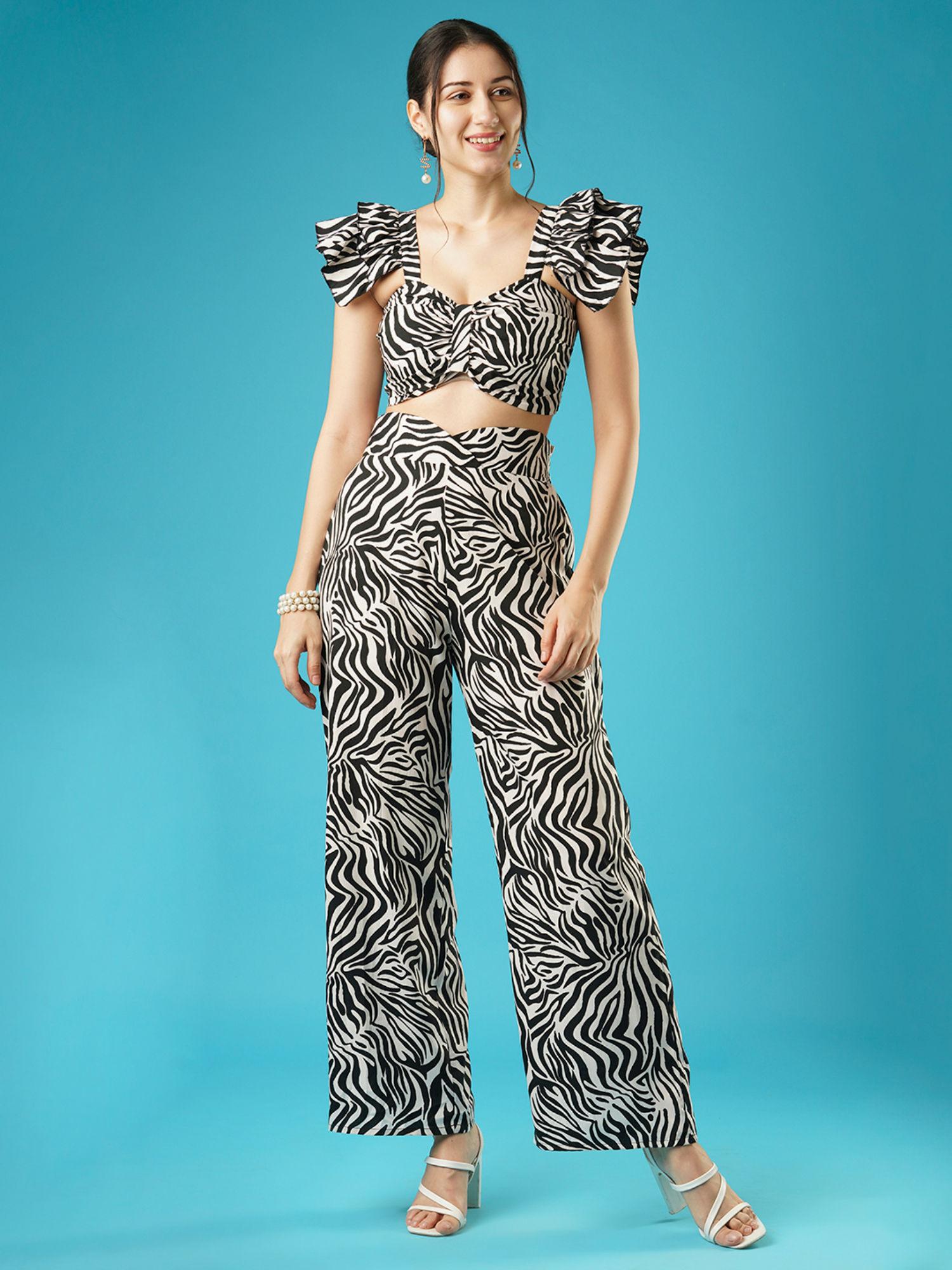 women black & white animal printed crop top & palazzo co-ord (set of 2)