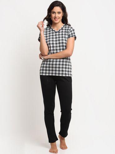 women black & white checked pure cotton night suit (set of 2)