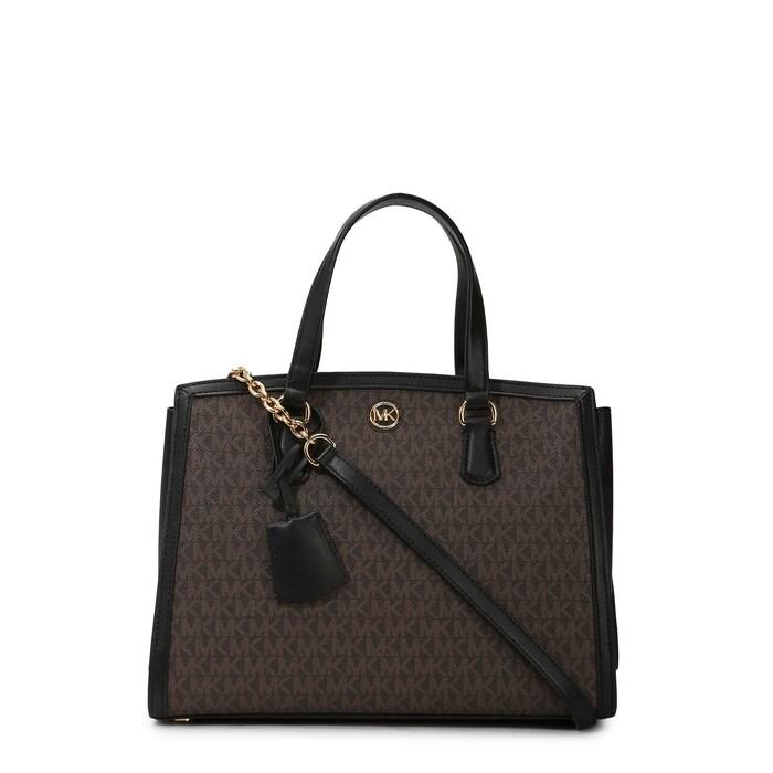 women black all-over mk logo leather satchel bag