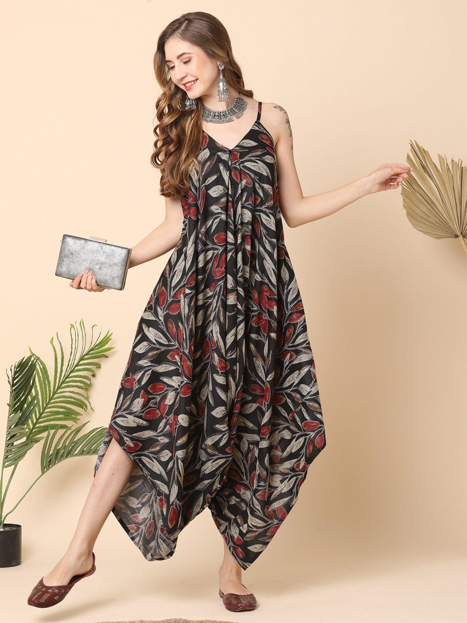 women black all over printed dhoti style jumpsuit