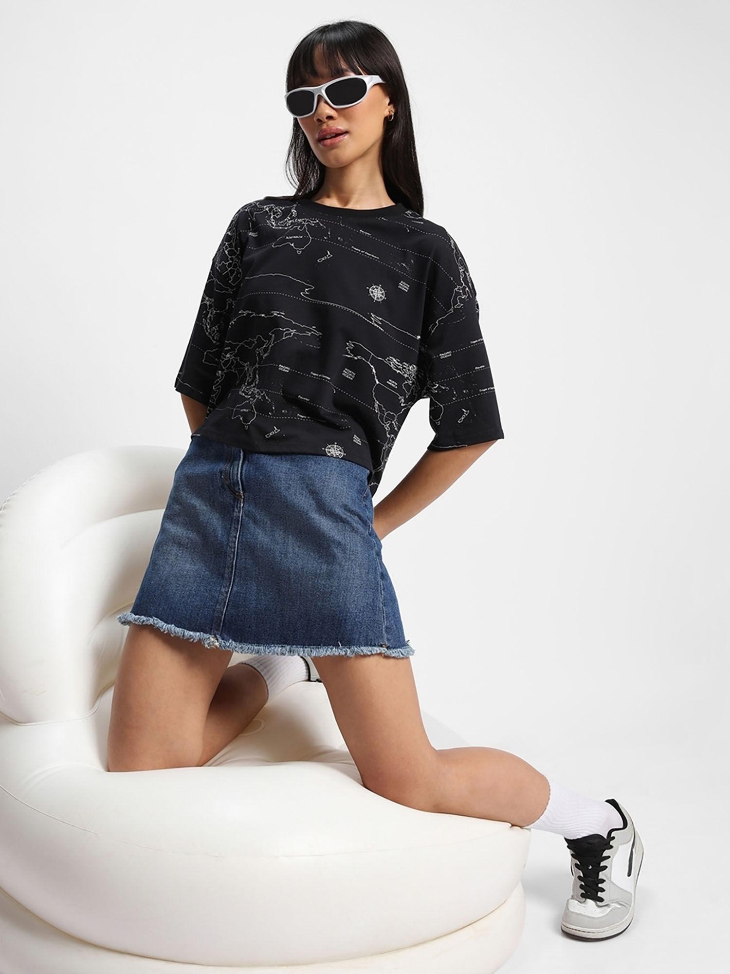 women black all over printed oversized top