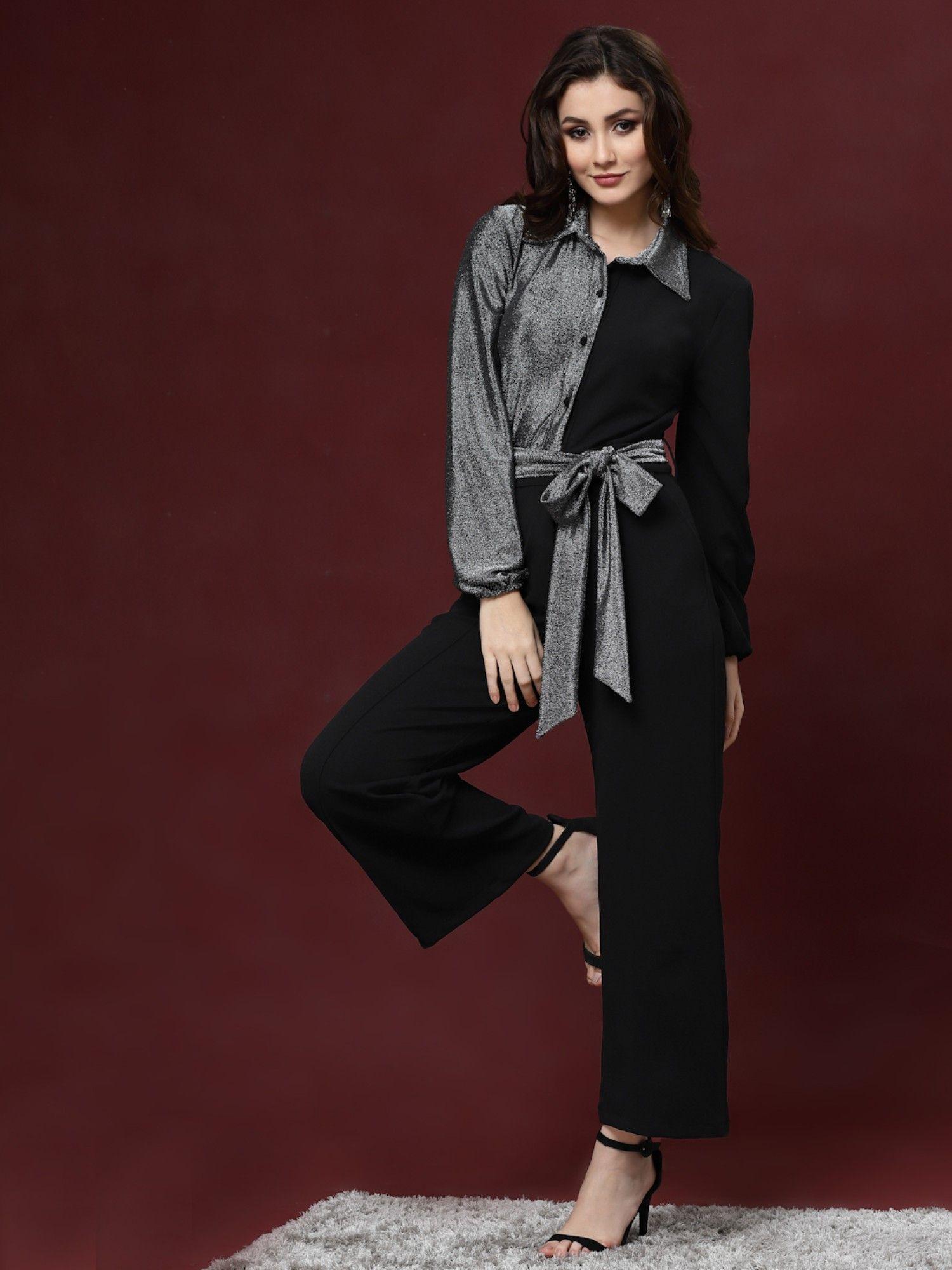 women black and grey full sleeves jumpsuit (set of 2)