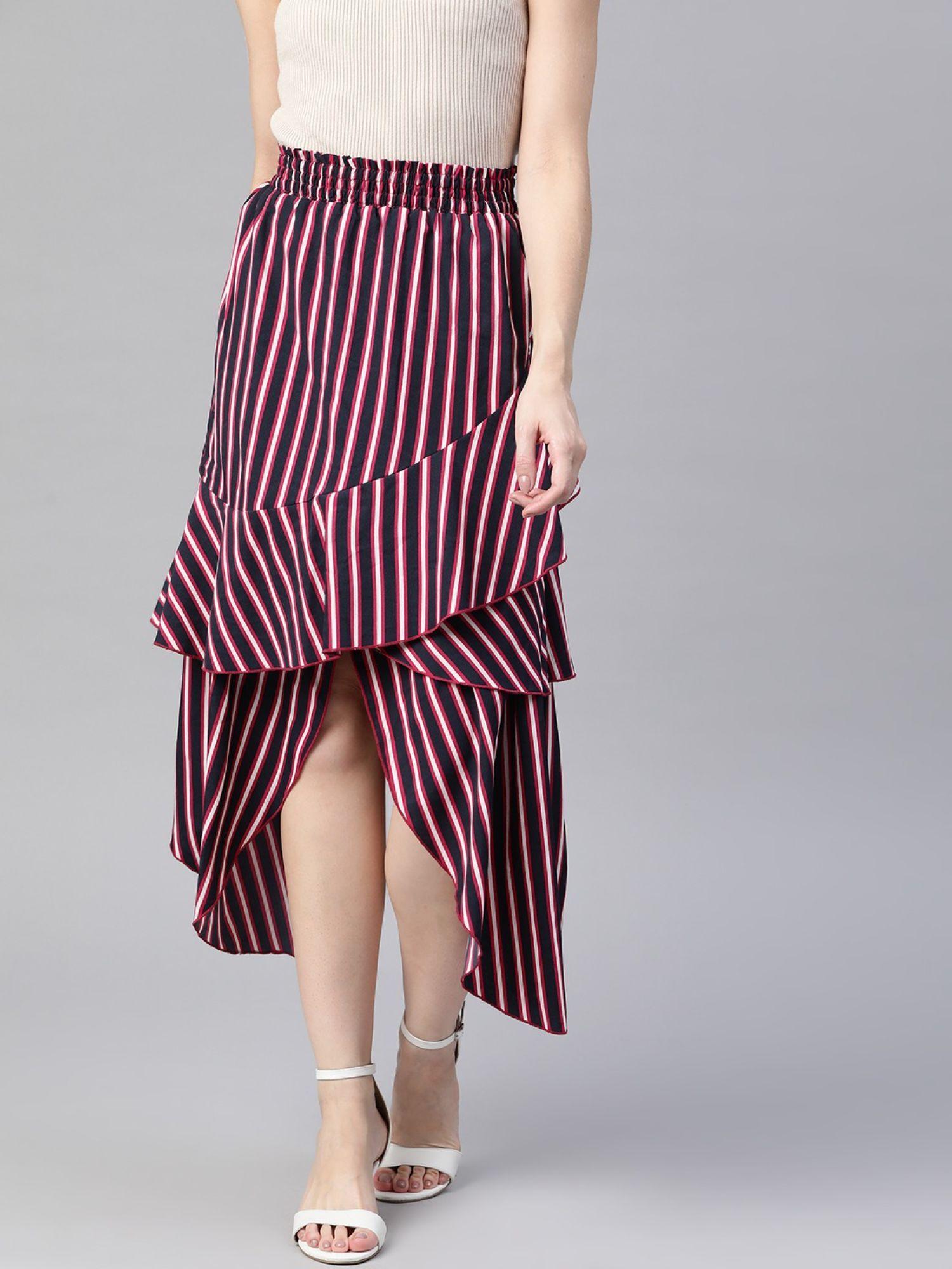 women black and pink striped tulip skirt