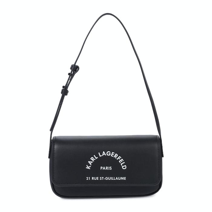 women black arch branding leather shoulder bag